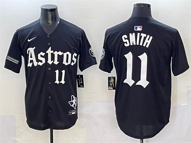 Men's Houston Astros #11 Cam Smith Black Gothic 'Houston Born Barrio Raised' Limited Stitched Baseball Jersey Men's Houston Astros #11 Cam Smith Black Gothic 'Houston Born Barrio Raised' Limited Stitched Baseball Jersey